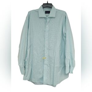 EUC LEDBURY Men's Mint Green/Lavendar Checkered Dress Shirt 18/45
